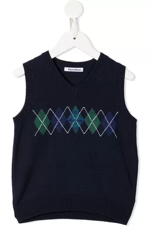 Familiar Jersey de punto de rombos sin mangas
