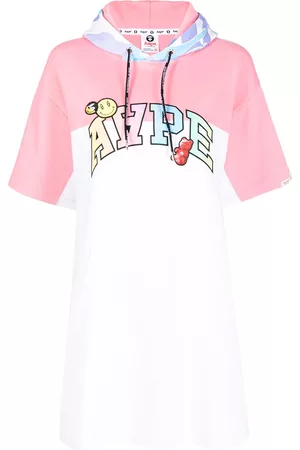 A Bathing Ape Vestido estilo camiseta con capucha y logo