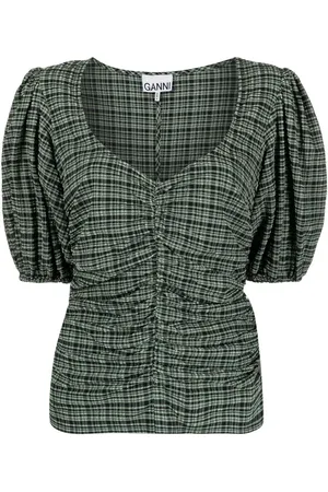 Ganni Blusa fruncida de tejido seersucker