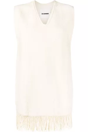 Jil Sander Top con cuello en V y flecos