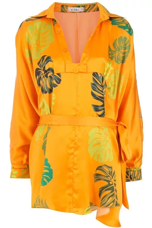 AMIR SLAMA Vestido de playa con palmeras estampadas
