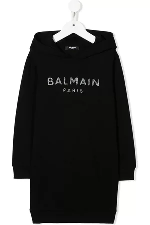 Balmain Vestido estilo sudadera con capucha y logo