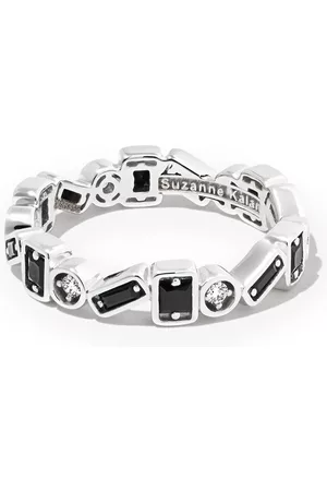 Suzanne Kalan Anillo Inlay Zigzag en oro blanco de 18 ct con zafiro