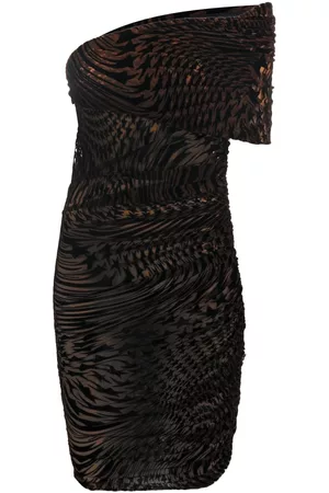 MUGLER Vestido corto afelpado con hombros descubiertos