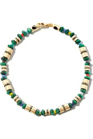 LUIS MORAIS Pulsera de cuentas en oro amarillo de 14kt con malaquita