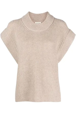 Chaleco lana merino canalé beige - Mujer