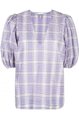 Ganni Blusa a cuadros con manga farol
