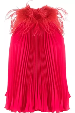 Styland Blusa sin mangas con ribete de plumas