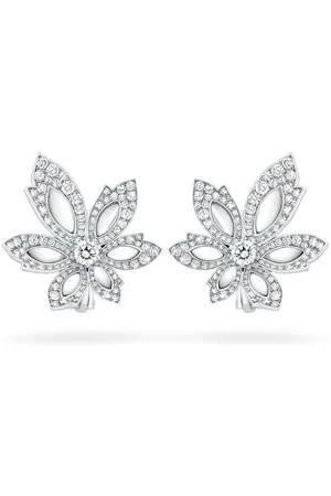 David Morris Pendientes Single Flower Palm en oro blanco de 18kt con diamantes