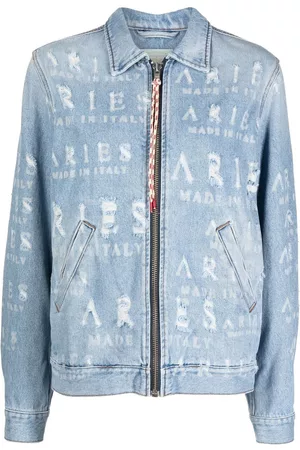 ARIES Chaqueta vaquera con efecto envejecido y letras del logo