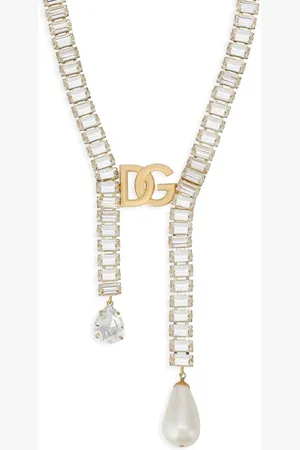 Dolce & Gabbana Collar con perlas, strass y logo DG