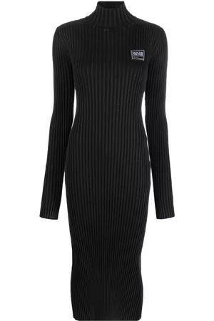 VERSACE Vestido midi con parche del logo