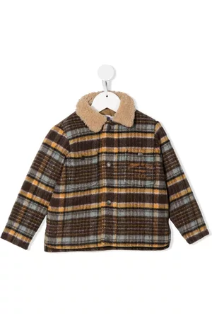 BONPOINT Chaqueta a cuadros con cuello de pelo