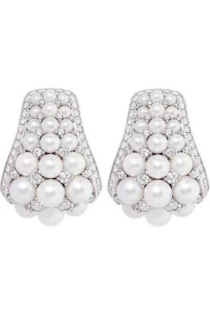 David Morris Pendientes de aro Pearl Rose Deco en oro blanco de 18kt con diamantes y perlas