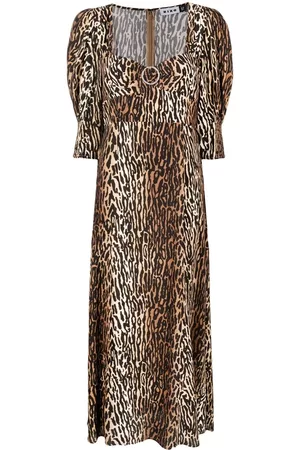 RIXO London Vestido midi con motivo de leopardo