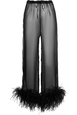Oseree Pantalones de pijama con ribete de plumas