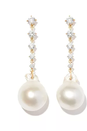 Lizzie Mandler Pendiente Éclat en oro amarillo de 18kt con perlas y diamantes