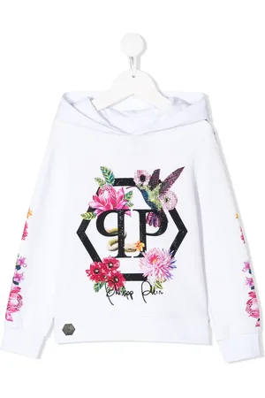 Philipp Plein Sudadera con capucha y aplique floral de cristales