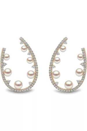Yoko London Pendientes de aro Sleek en oro amarillo de 18 ct con diamante y perla