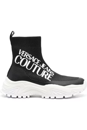 VERSACE Zapatillas estilo calcetín con logo estampado