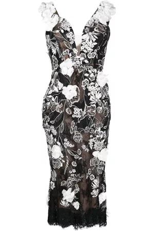 Marchesa Notte Vestido midi con apliques florales