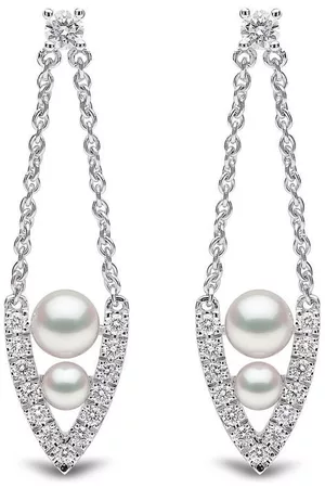 Yoko London Pendientes Sleek en oro blanco de 18 ct con diamantes y perla