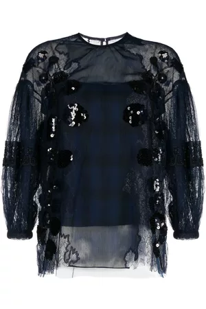 BIYAN Blusa de encaje con lentejuelas