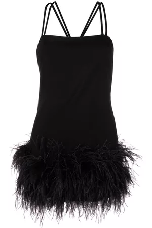 The Attico Vestido corto con ribete de plumas