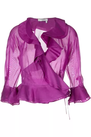 Saint Laurent Blusa drapeada con manga tres cuartos