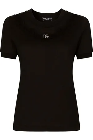 Dolce & Gabbana Camiseta con ribete de encaje y logo DG
