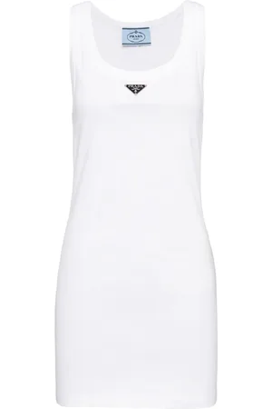Prada Vestido corto de canalé con placa del logo