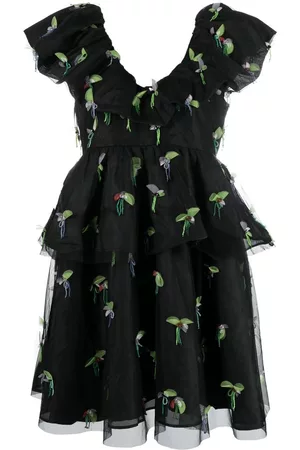 Ganni Vestido corto con animal print y volantes