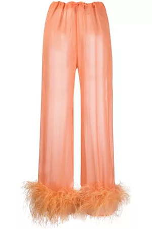 Oseree Pantalones de pijama con ribete de plumas