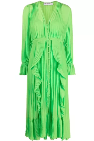 Self-Portrait Vestido midi plisado con volantes