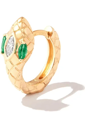 JACQUIE AICHE Pendiente Head Snake en oro rosa de 14kt con diamantes y esmeralda