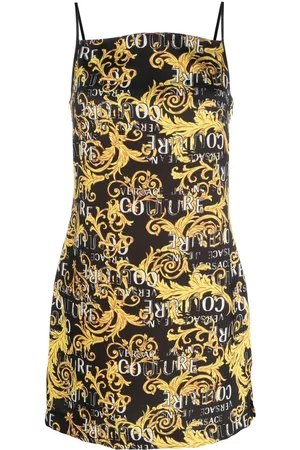 VERSACE Vestido corto sin mangas con logo estampado