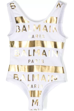 Balmain Bañador metalizado con logo estampado