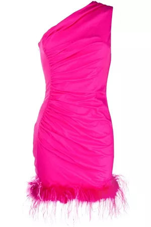 GIUSEPPE DI MORABITO Vestido corto fruncido con ribete de plumas
