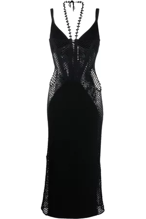 DION LEE Vestido de ganchillo Coral con aberturas