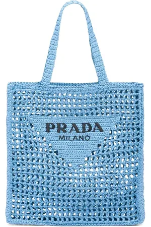 Prada Bolso shopper de rafia con logo