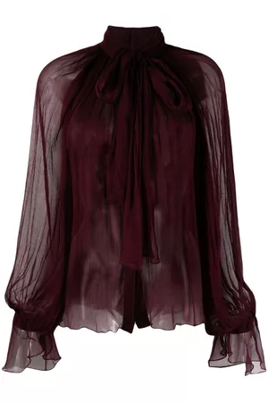 Atu Body Couture Blusa traslúcida con lazo en el cuello