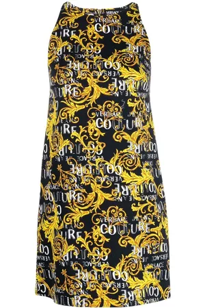 VERSACE Vestido corto sin mangas con logo estampado
