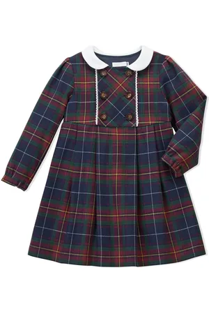 Miki House Vestido con doble botonadura y cuadros tartán