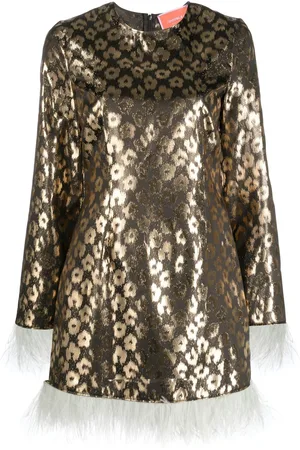 La DoubleJ Minivestido Twiggy con ribete de plumas