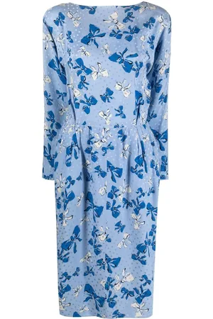 Saint Laurent Vestido con lazo estampado 1980