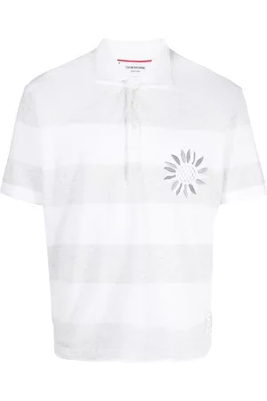 Thom Browne Polo a rayas con bordado floral