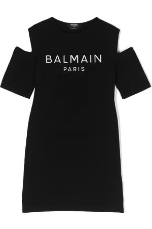 Balmain Vestido con hombros descubiertos y logo estampado