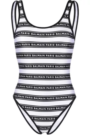 Balmain Bañador con logo estampado y rayas