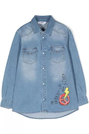 Msgm Camisa vaquera con logo estampado