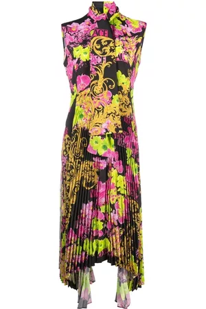 VERSACE Vestido midi con estampado Logo Orchid
